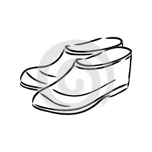 Trendy old cozy styled rainy wellie isolated on white background. Freehand outline ink hand drawn icon symbol sketchy in