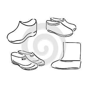 Trendy old cozy styled rainy wellie isolated on white background. Freehand outline ink hand drawn icon symbol sketchy in