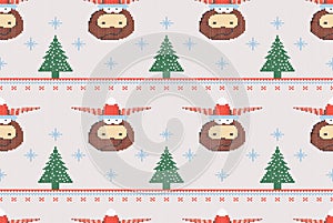 Trendy paper art pattern with knitted texture seamless bull. Watercolor style texture. Background, wallpaper. Christmas decoration