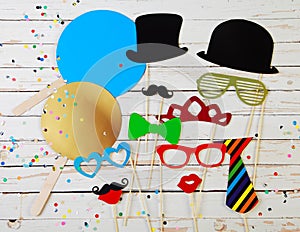 Trendy party background of photo booth accessories