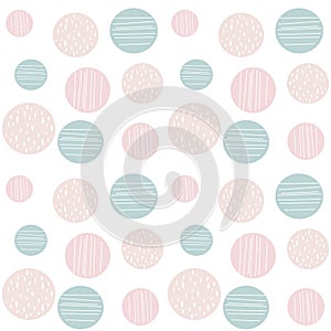 Cute trendy pastel abstract hand drawn seamless vector pattern background illustration with circles modern design for paper, cover