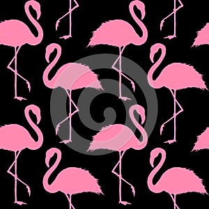 Trendy pink and black flamingo seamless pattern