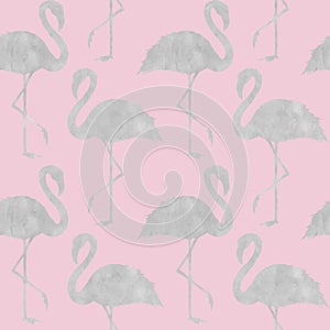 Trendy pink gray silver flamingo seamless pattern