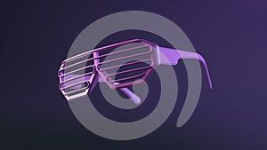 Trendy purple shutter shade sunglasses on dark background. Trendy fashion style. Party Concept.