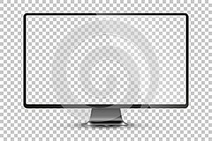 Trendy realistic thin frame monitor mock up with blank white screen isolated. PNG