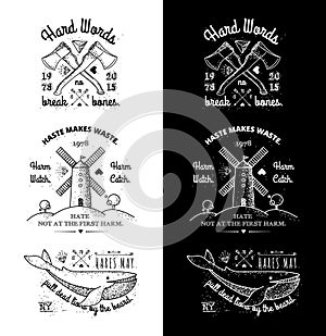 Trendy Retro Vintage Insignias - Badges vector set with the mill.