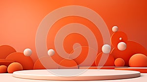 Trendy rounded abstract orange ai generated stage podium mockup