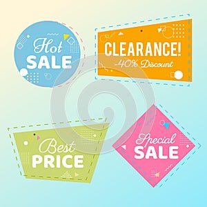 Trendy Sale Geometric Bubbles, Flat Shapes. Discount offer price labels