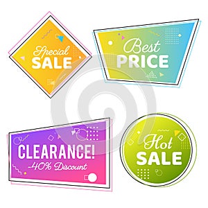 Trendy Sale Geometric Bubbles, Flat Shapes. Discount offer price labels