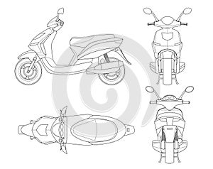 Trendy scooter outline isolated on white background. Isolated Motorbike template for moped, motorbike branding and