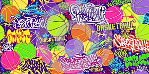 Trendy Seamless Abstract Hip Hop Urban Street Art Graffiti Style Streetball Or Basketball Background