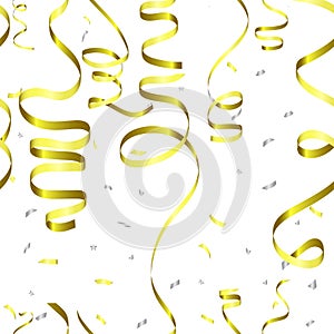 Trendy seamless Birthday Background with Gold serpantine and Silver Confetti