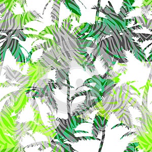 Trendy seamless exotic pattern with palm and animal prints . Modern abstract design for paper, wallpaper, cover, fabric and other