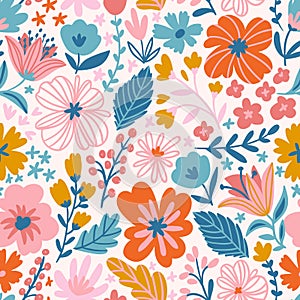 Trendy seamless floral ditsy pattern. Fabric design with simple flowers. Vector cute repeated pattern