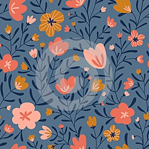 Trendy seamless floral ditsy pattern. Fabric design with simple flowers. Vector cute repeated pattern for baby fabric, wallpaper