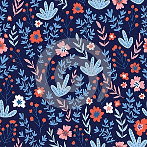 Trendy seamless floral pattern. Fabric design with simple flowers. Vector cute repeated ditsy pattern for baby fabric.
