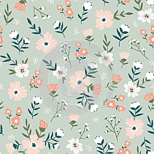 Fabric seamless design with simple flowers. Vector cute repeated ditsy pattern for fabric, wallpaper or wrap paper photo