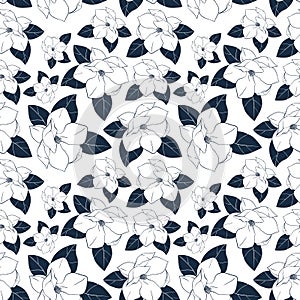 Trendy seamless floral pattern with magnolia flowers and leaves. Vector hand drawn illustration for print,textile,wrapping paper.