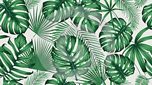 Trendy seamless tropical pattern with exotic leaves and plants jungle