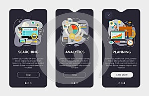 Trendy Searching, Analytic, Planning UI Mobile App Splash Onbard Screens