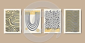 Trendy set of abstract creative minimal artistic hand painted compositions ideal for wall decoration, as postcard or brochure