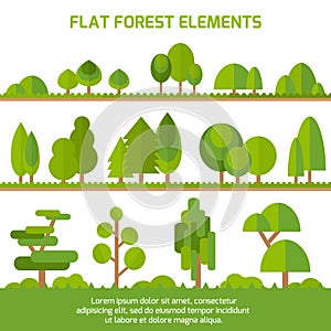 Trendy Set of different trees, bushes , grass and other natural objects.