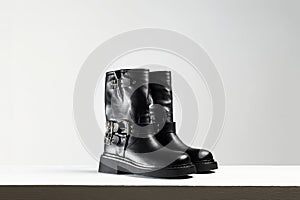 Trendy shoes. fashion still life. classic black boots