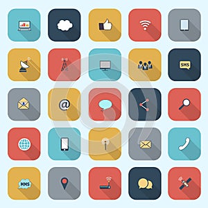 Trendy simple communication icons set in flat design with long s