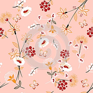 Trendy softy and gentle floral seamless pattern vector in hand d
