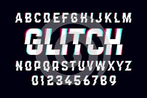 Trendy style distorted glitch typeface