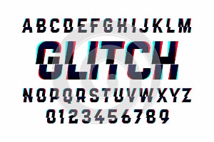 Trendy style distorted glitch typeface