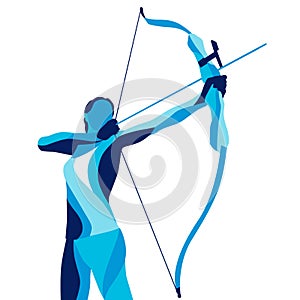 Trendy stylized illustration movement, archer, sports archery, line vector silhouette of photo