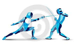 Trendy stylized illustration movement, fencing, line vector silhouette of mans