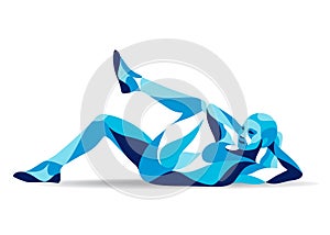 Trendy stylized illustration movement, fitness woman training abs, line vector silhouette