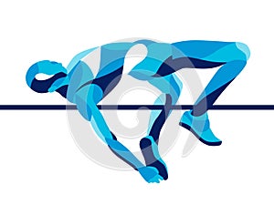 Trendy stylized illustration movement, high jump athlete composed of wave shape. photo