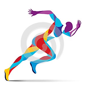 Trendy stylized illustration movement, running man, line vector silhouette of