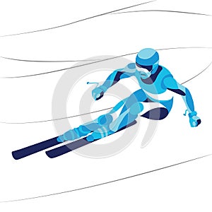 Trendy stylized illustration movement, skier, line vector silhouette. photo