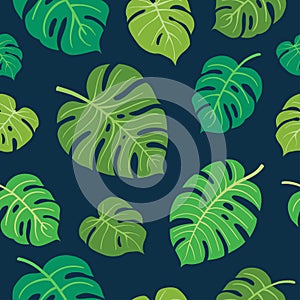 Trendy Summer Tropical Leaves Vector Design. Floral seamless pattern. Doodle vector background with leaves.