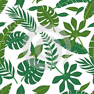 Trendy Summer Tropical Leaves Vector Design. Floral seamless pattern. Doodle vector background with leaves.
