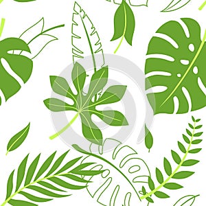 Trendy Summer Tropical Leaves Vector Design. Floral seamless pattern. Doodle vector background with leaves.