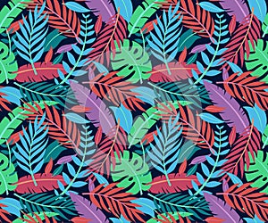 Trendy Summer Tropical Leaves Vector Design. Floral seamless pattern. Doodle vector background with leaves.