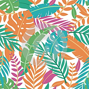 Trendy Summer Tropical Leaves Vector Design. Floral seamless pattern. Doodle vector background with leaves.