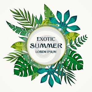 Trendy Summer Tropical Leaves Vector Design. May be used for invitations, banners