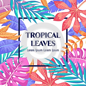 Trendy Summer Tropical Leaves Vector Design on white background.