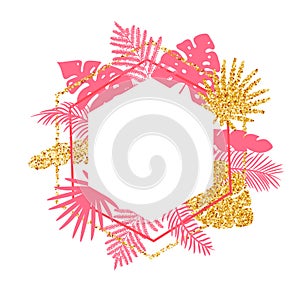 Trendy Summer Tropical Vector frame with palm Leaves and place for your text. Exotic Plants Illustration Background Design