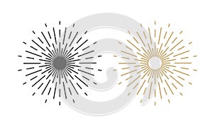 Trendy sun rays hand drawn illustration, retro sun burst shapes, vintage starburst logo