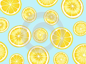 Trendy sunlight Summer pattern made with yellow lemon slice white background. Minimal summer lemon pattern