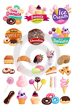 Trendy Sweets Stickers Icon Set