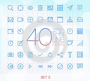 40 Trendy Thin Icons Set 2