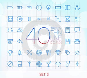40 Trendy Thin Icons Set 3